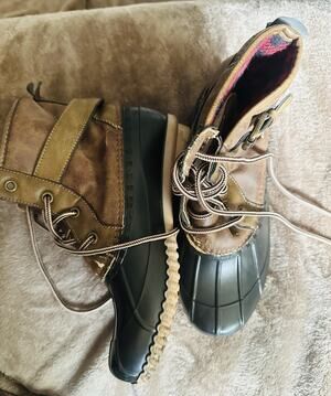Madden Women’s Duck Boots US 6 Brown/Black Lace-Up Ankle Plaid Faux Fur Rubber